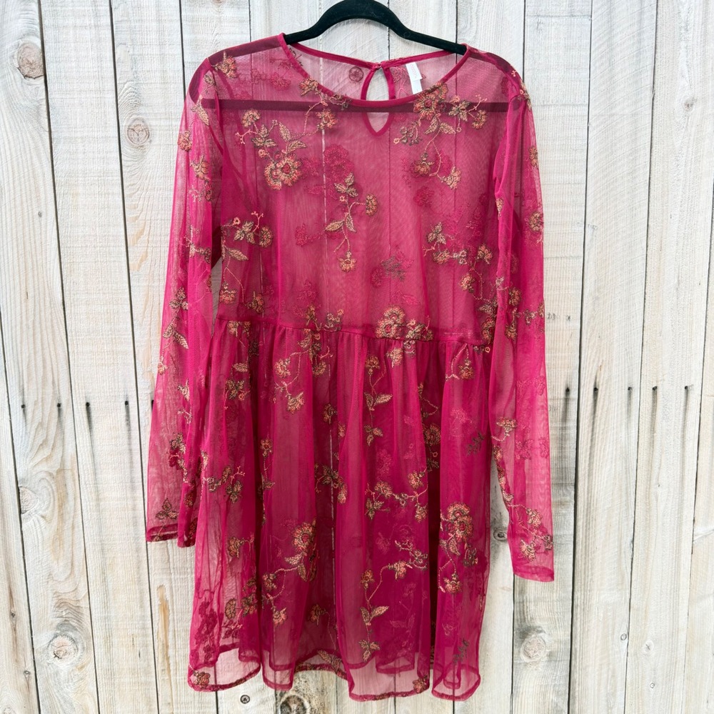 Xhilaration Large Embroidered Sheer Mesh Babydoll Mini Dress Boho Whimsigoth Y2K